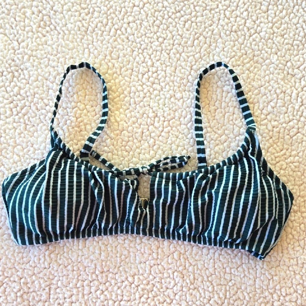 Adore Me Striped Bikini Top - Green and White